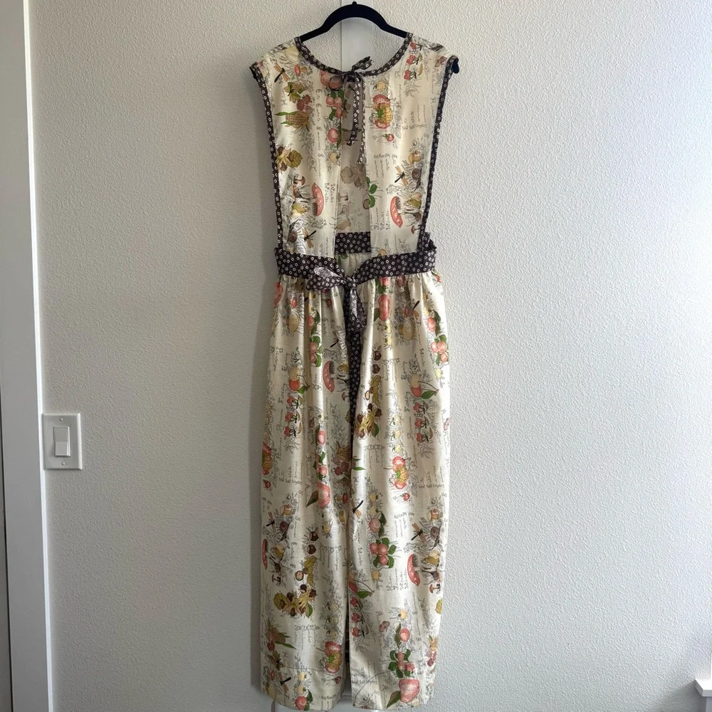 Vintage Floral Fruit Mushroom Print Apron Dress Tie Back Trad Cooking Cottage - Picture 3 of 13